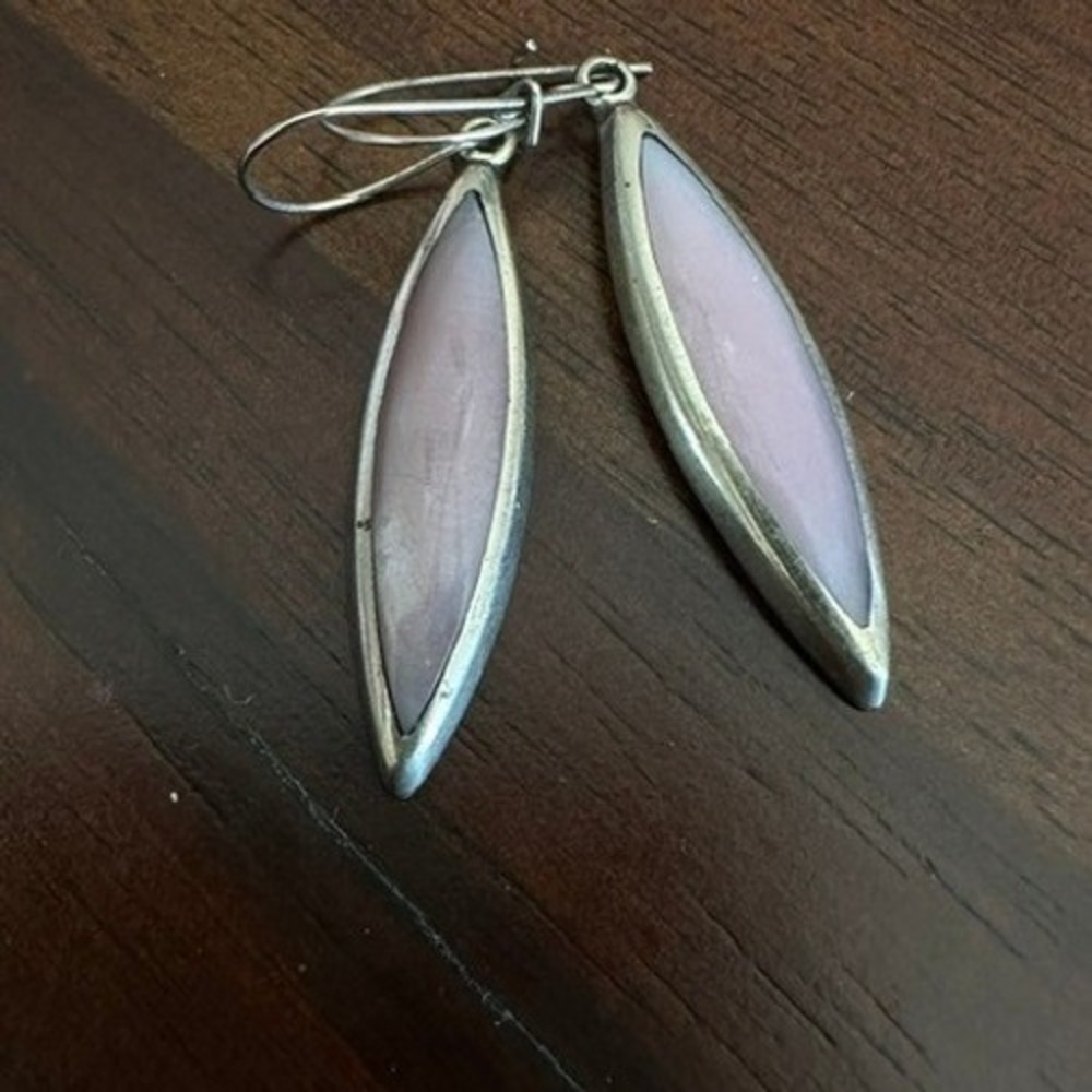 Alpaca Mexico Vintage Silver Tone Lavender Glass Marquise Dangle Earrings